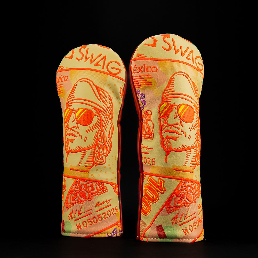 Fairway headcover with colorful SWAG banknote pattern inspired by Mexican currency