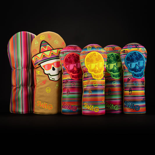Fiesta Serape Skull multi color wood set head cover made in the USA.