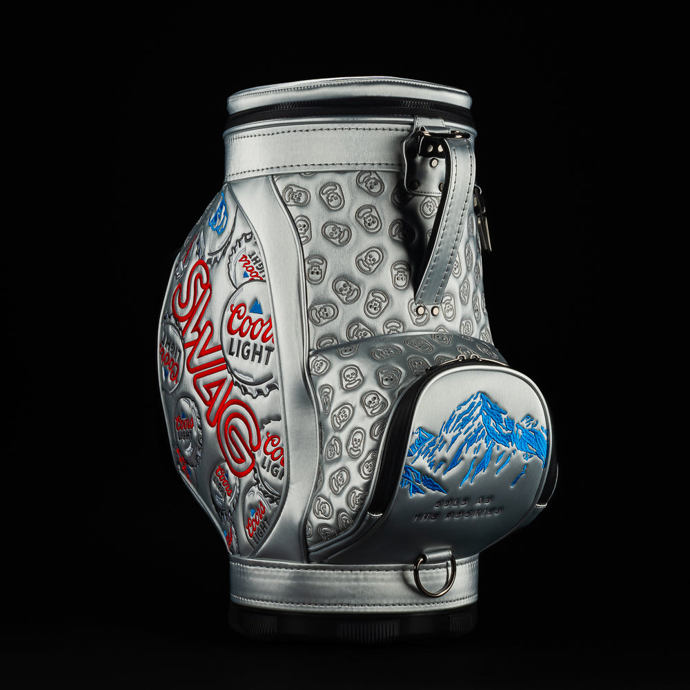 SWAG Golf X Coors Light den caddy cooler with bottle cap & SWAG design.