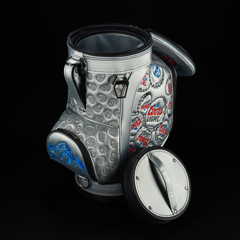 SWAG Golf X Coors Light den caddy cooler with bottle cap & SWAG design.