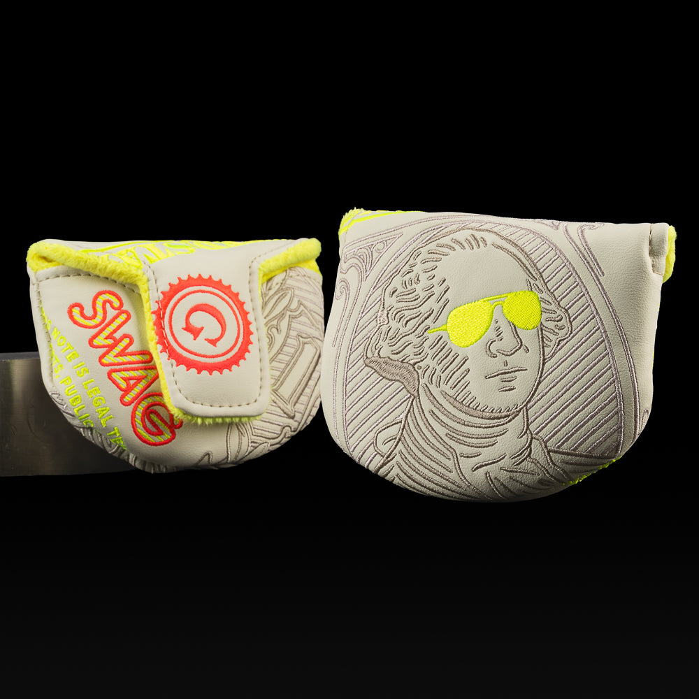 SWAG Golf Gigantic George cream and neon yellow core mid-mallet golf headcover.