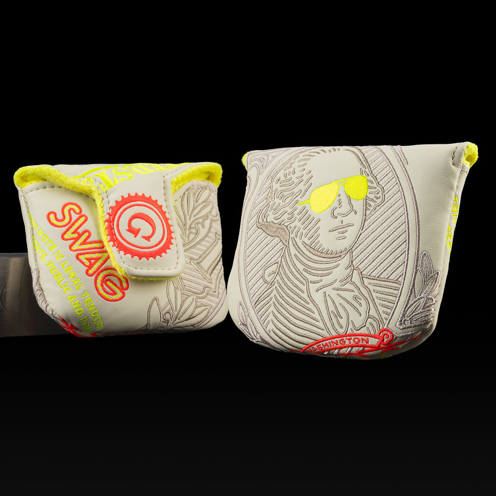 SWAG Golf Gigantic George cream and neon yellow core mallet golf headcover.