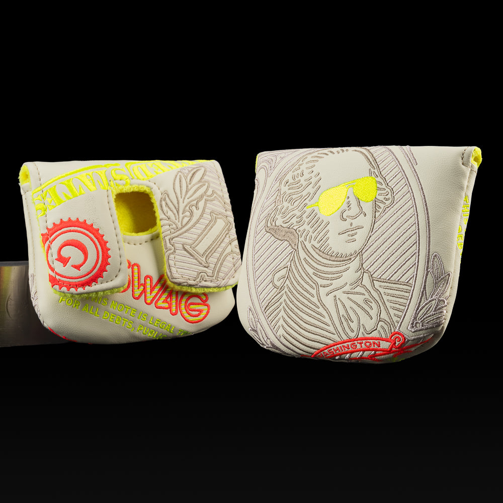 SWAG Golf Gigantic George cream and neon yellow core center shaft mallet golf headcover.