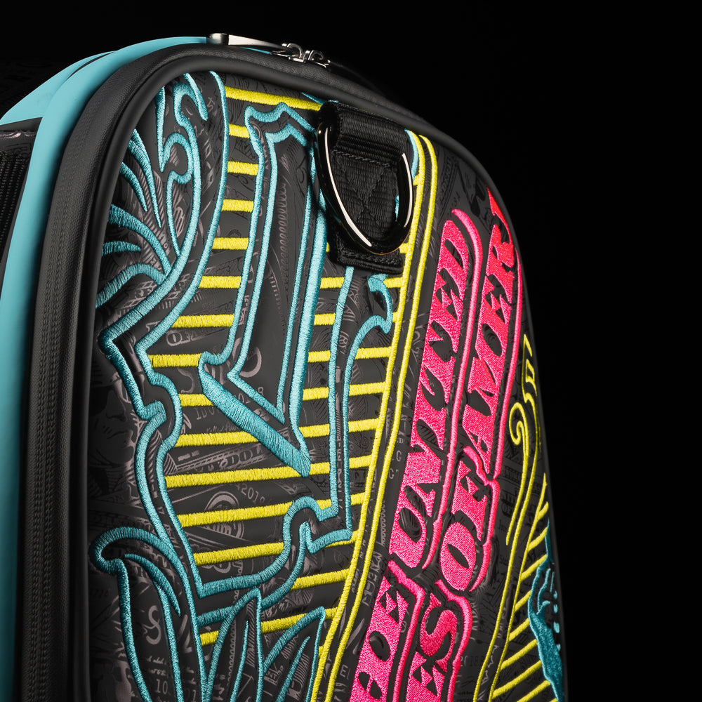 SWAG Golf core collection Island Vibes aqua, pink, and yellow George Washington duffel bag.