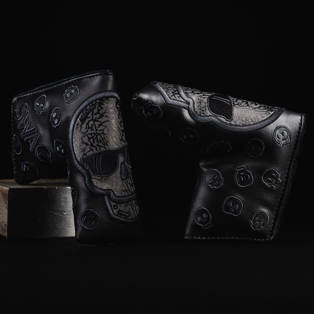 Elephant print skull black blade putter golf head cover made in the USA.