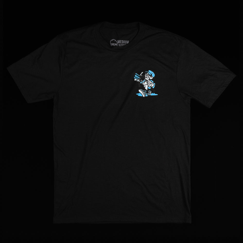 Swag black and blue men's short sleeve STFU t-shirt featuring a skeleton caddy.