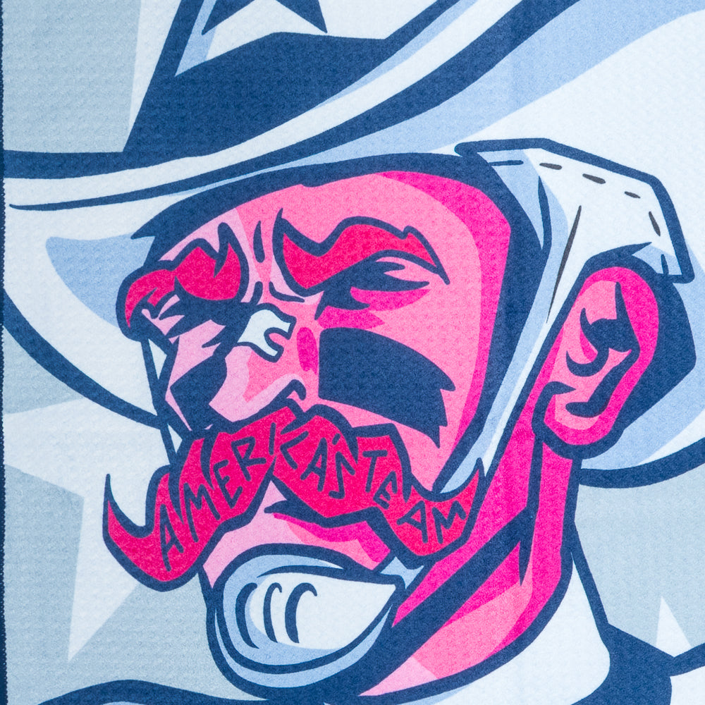 Golf towel with a Dallas Cowboys graphic and 'Cowboys' text on a blue background