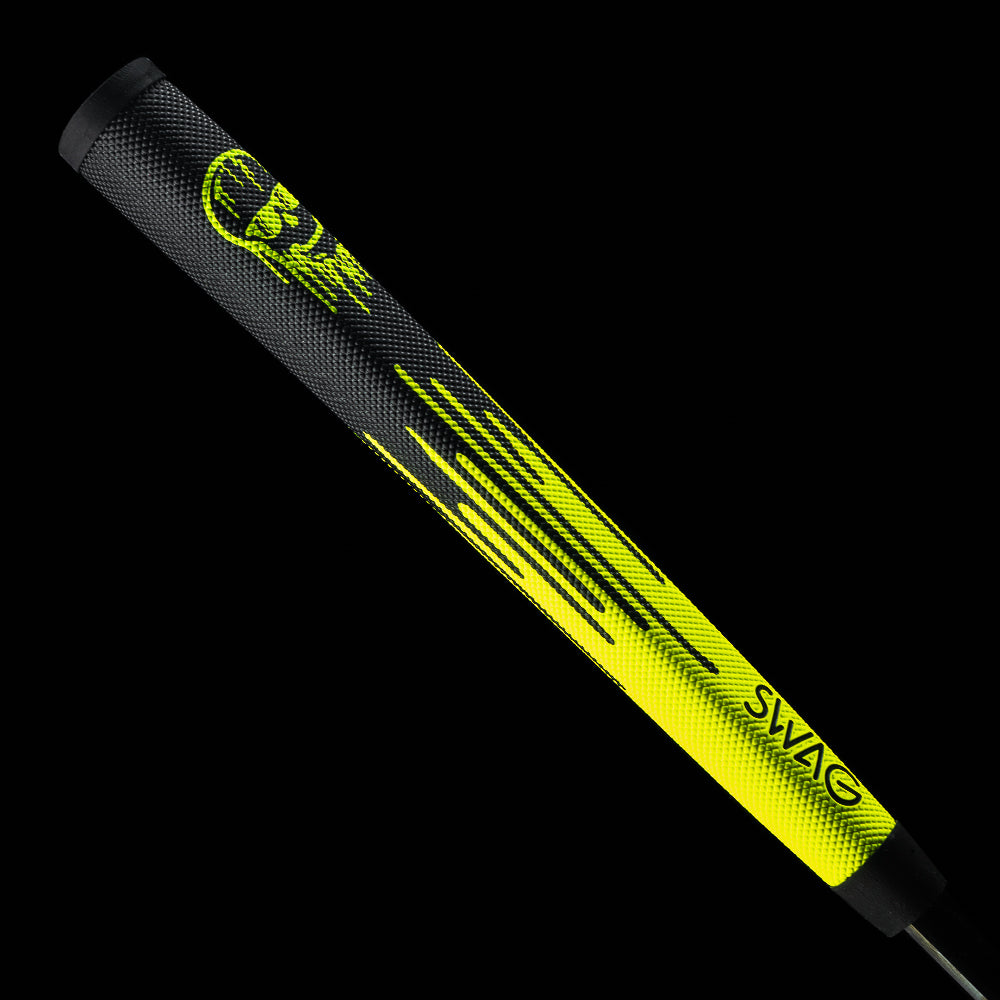 SWAG Golf black and neon yellow dripping skull design midsize putter grip.