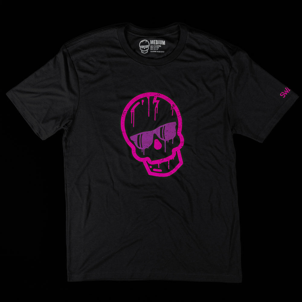 Black T-Shirt with Pink Dripping Skull on the front and Swag on the left sleeve in pink.