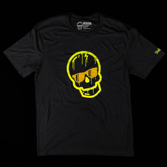 Black T-Shirt with Yellow Dripping Skull on the front and Swag on the left sleeve in yellow.