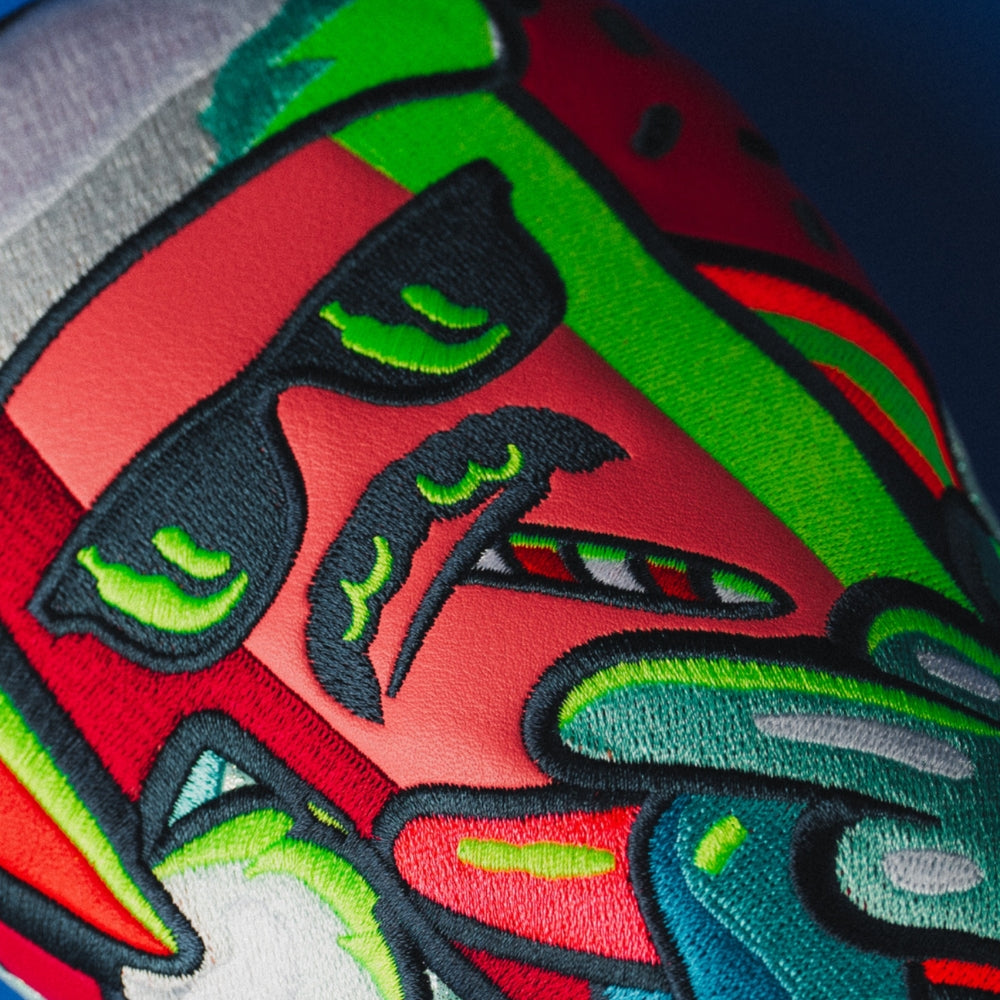 Fairway cover featuring neon holiday dog character wearing Santa hat and sunglasses with mint back and SWAG script.