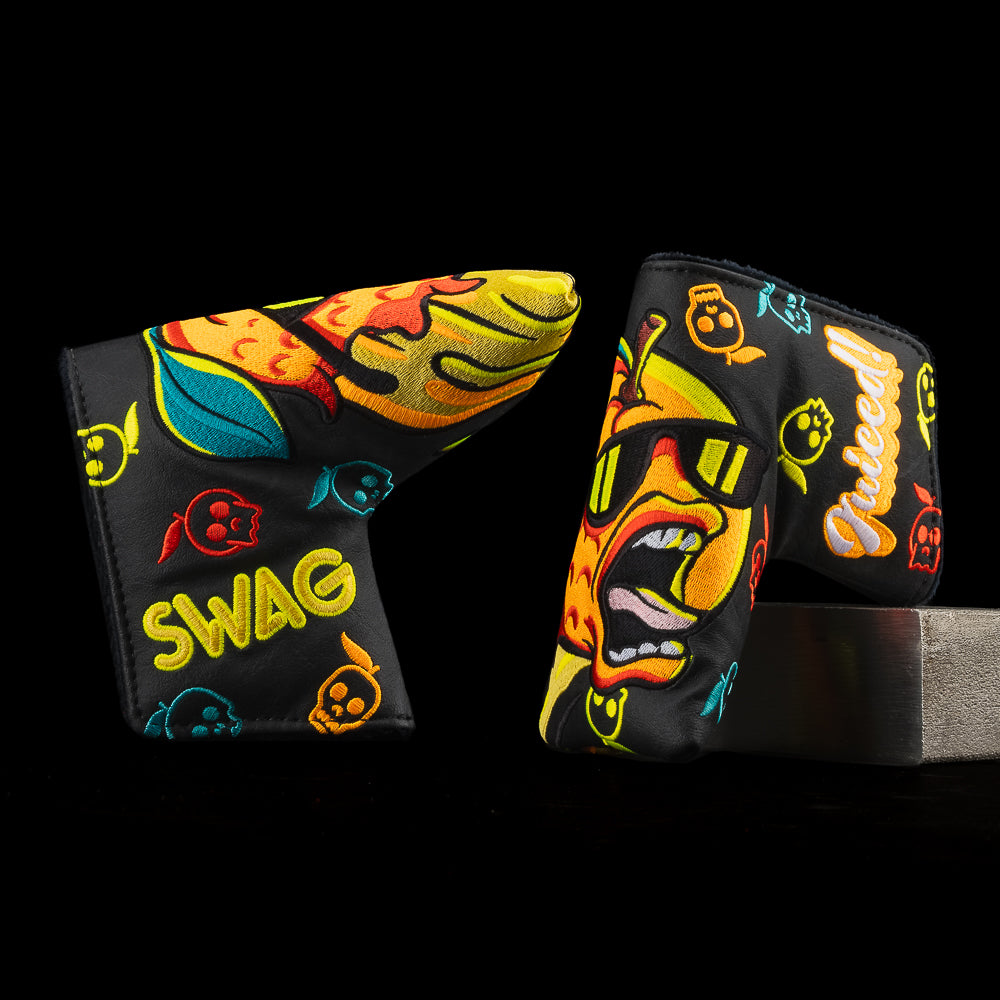 SWAG Golf Juiced black and orange citrus fruit themed blade putter golf headcover.