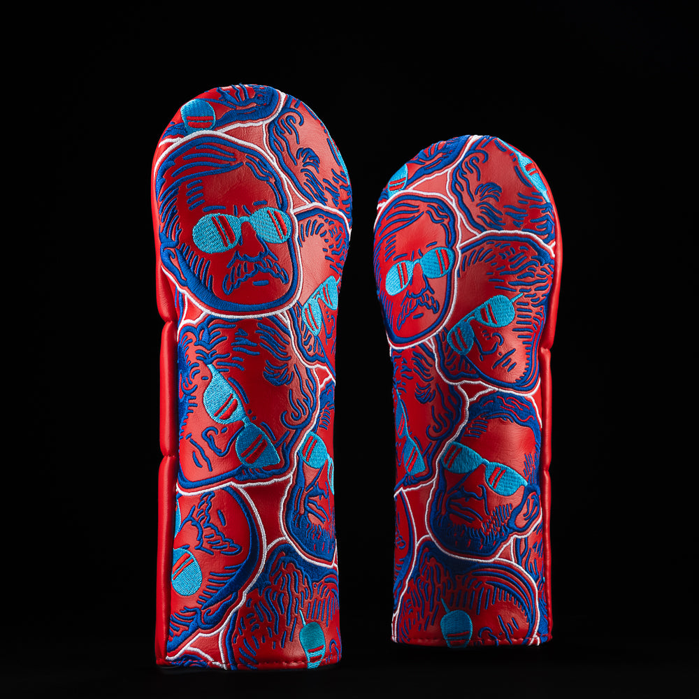 Stacked Fore Fathers red, white and blue fairway golf club headcover. Made in the USA.