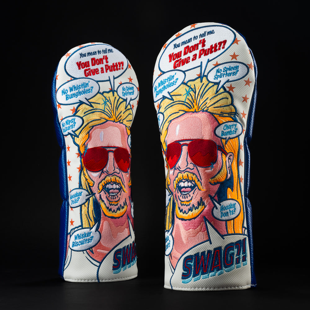 Joe DGAP white, yellow, red and blue Driver golf club head cover. Made in the USA.