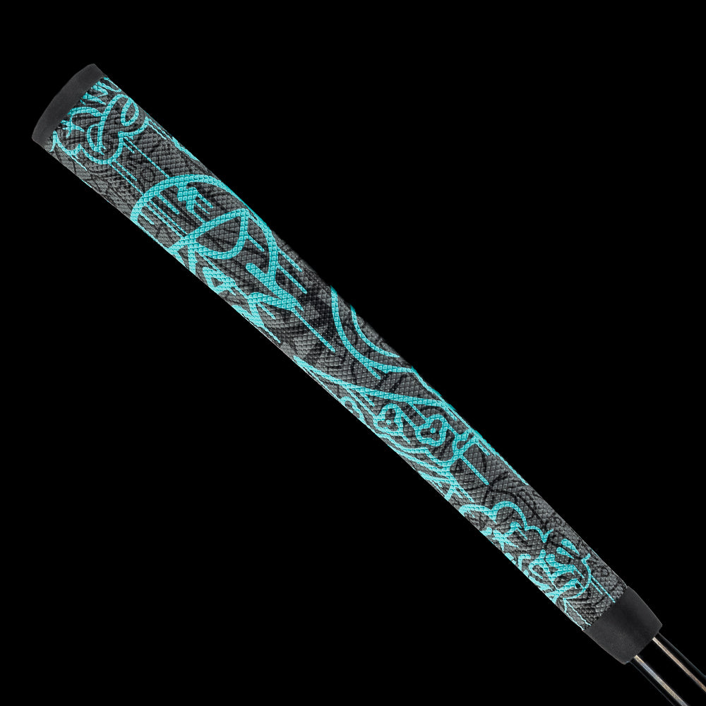 SWAG Golf fully tagged dripping graffiti black and blue midsize putter grip.