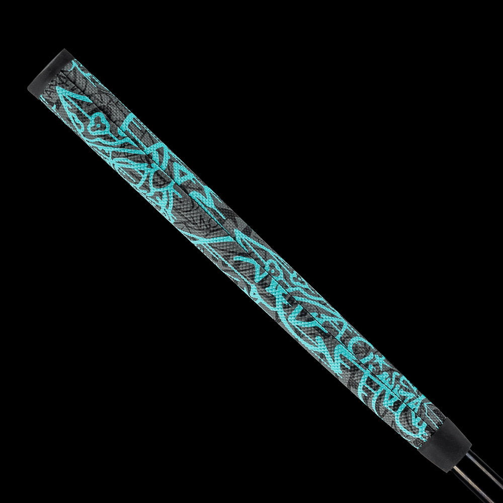 SWAG Golf fully tagged dripping graffiti black and blue midsize putter grip.
