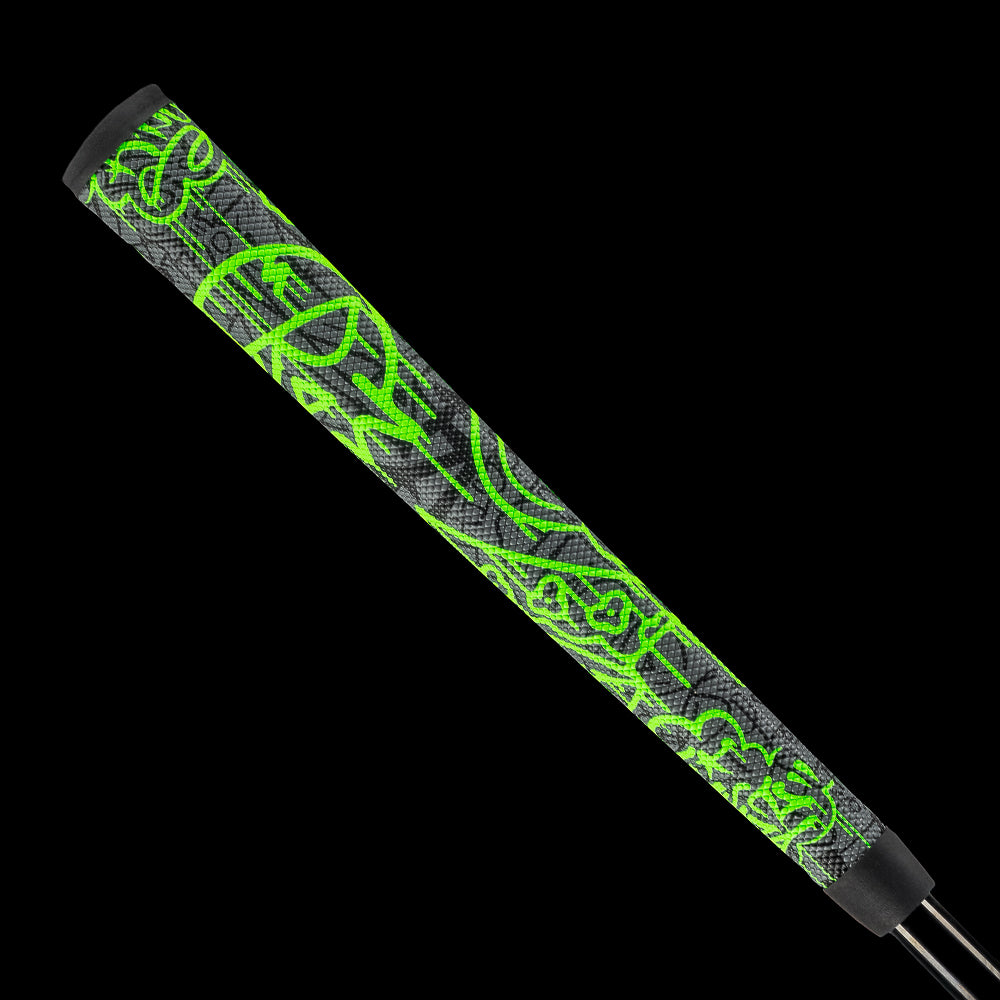 SWAG Golf fully tagged graffiti neon green drip midsize putter grip.