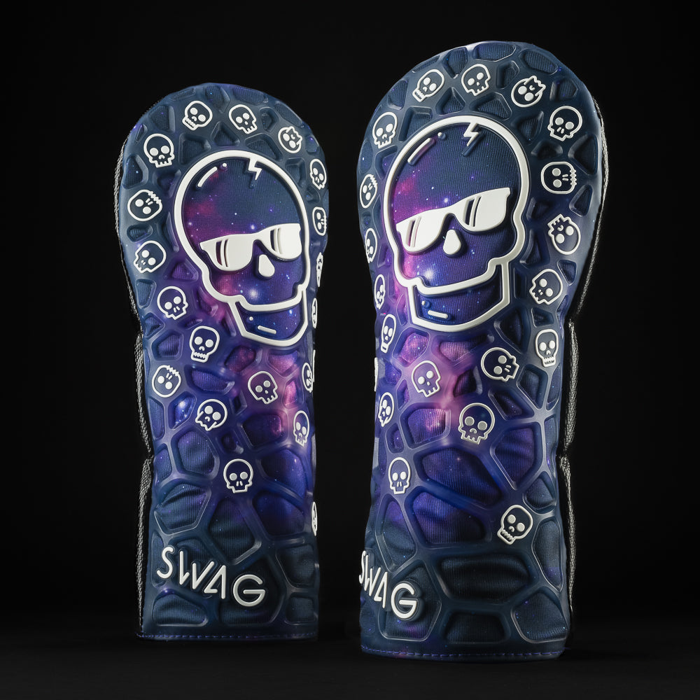 Galaxy Skull TPU driver golf headcover with white skulls and a purple galaxy print.