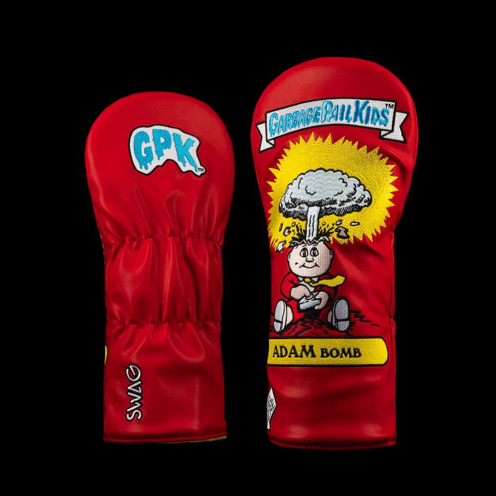 Red Garbage Pail Kids officially licensed Adam Bomb driver golf headcover.