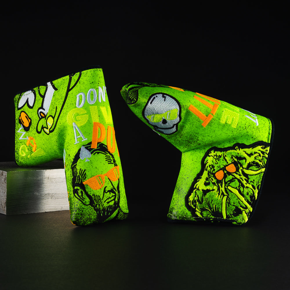 Swag's greatest hits volume 4 special neon green blade putter golf club head cover made in the USA.