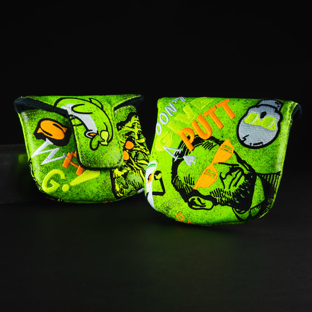 Swag's greatest hits volume 4 special neon green mallet putter golf club head cover made in the USA.
