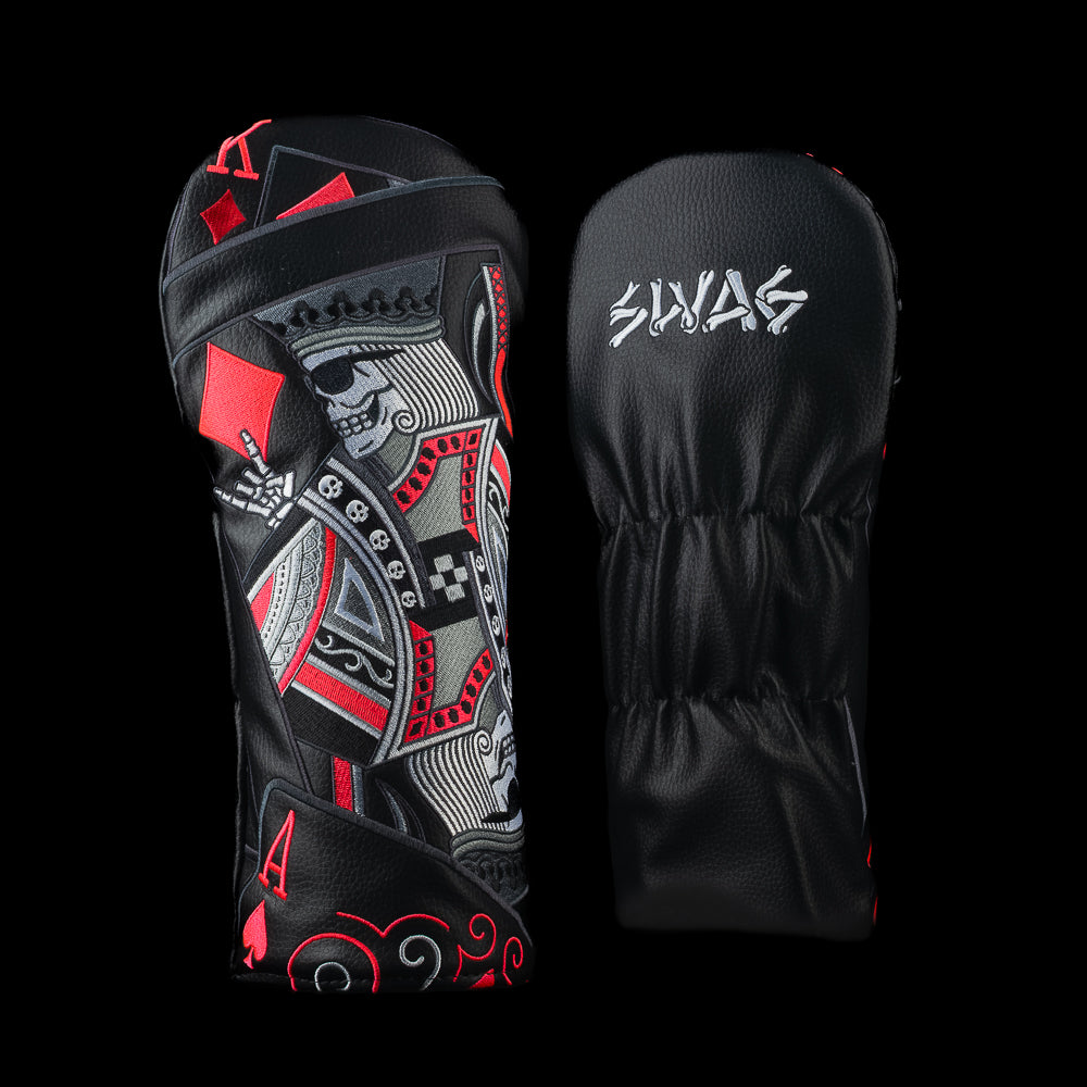 Skeleton King of Diamonds Driver Headcover with black, white, and red skeletal king card design.
