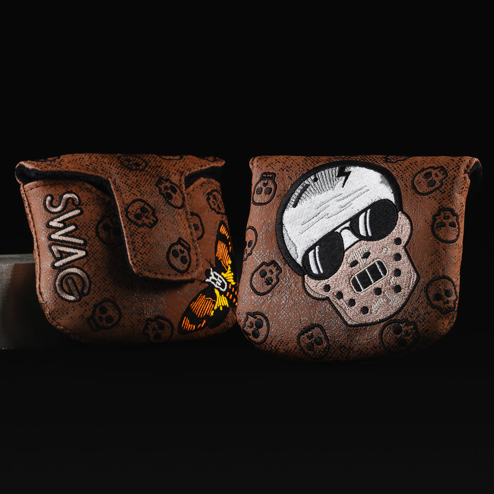 Hanniskull Lecter mask brown and black mallet putter golf head cover made in the USA.