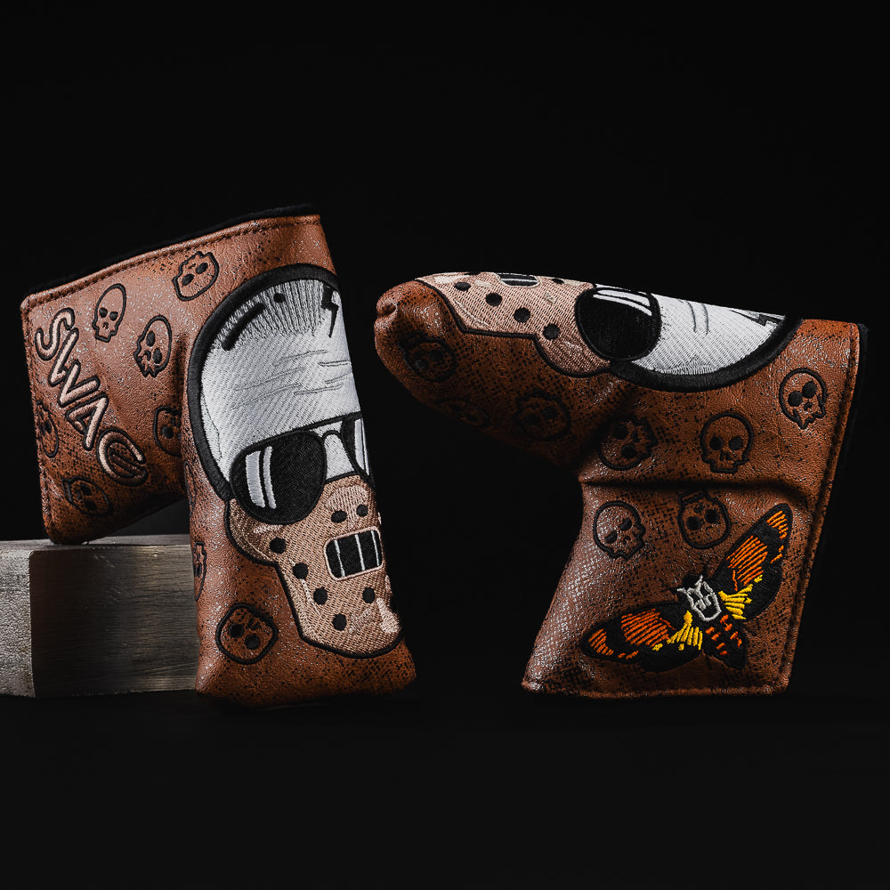 Hanniskull Lecter mask brown and black blade putter golf head cover made in the USA.