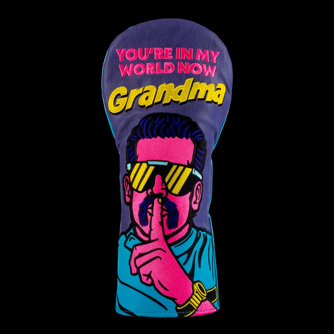 Rewind Golf x Happy Gilmore officially licensed You're In My World Now Grandma driver golf headcover.
