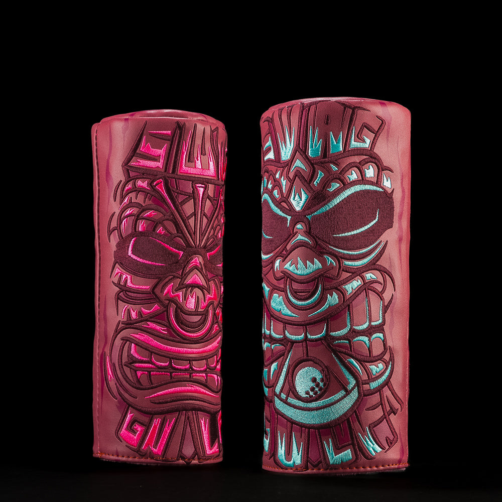 SWAG Golf Teeki Barrel fairway headcover featuring bold tiki faces, neon accents, and premium construction.