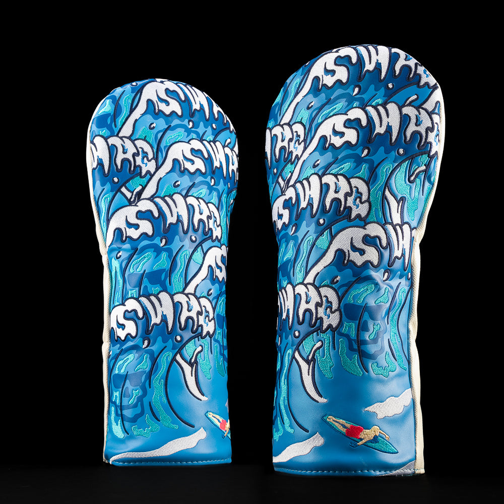 SWAG Golf Totally Tubular driver headcover featuring bold wave artwork, surf-inspired graphics, and premium construction.