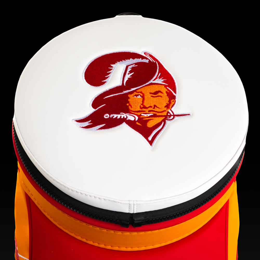 Top view of the removable Tampa Bay Buccaneers lid with an embroidered Buccaneers logo.