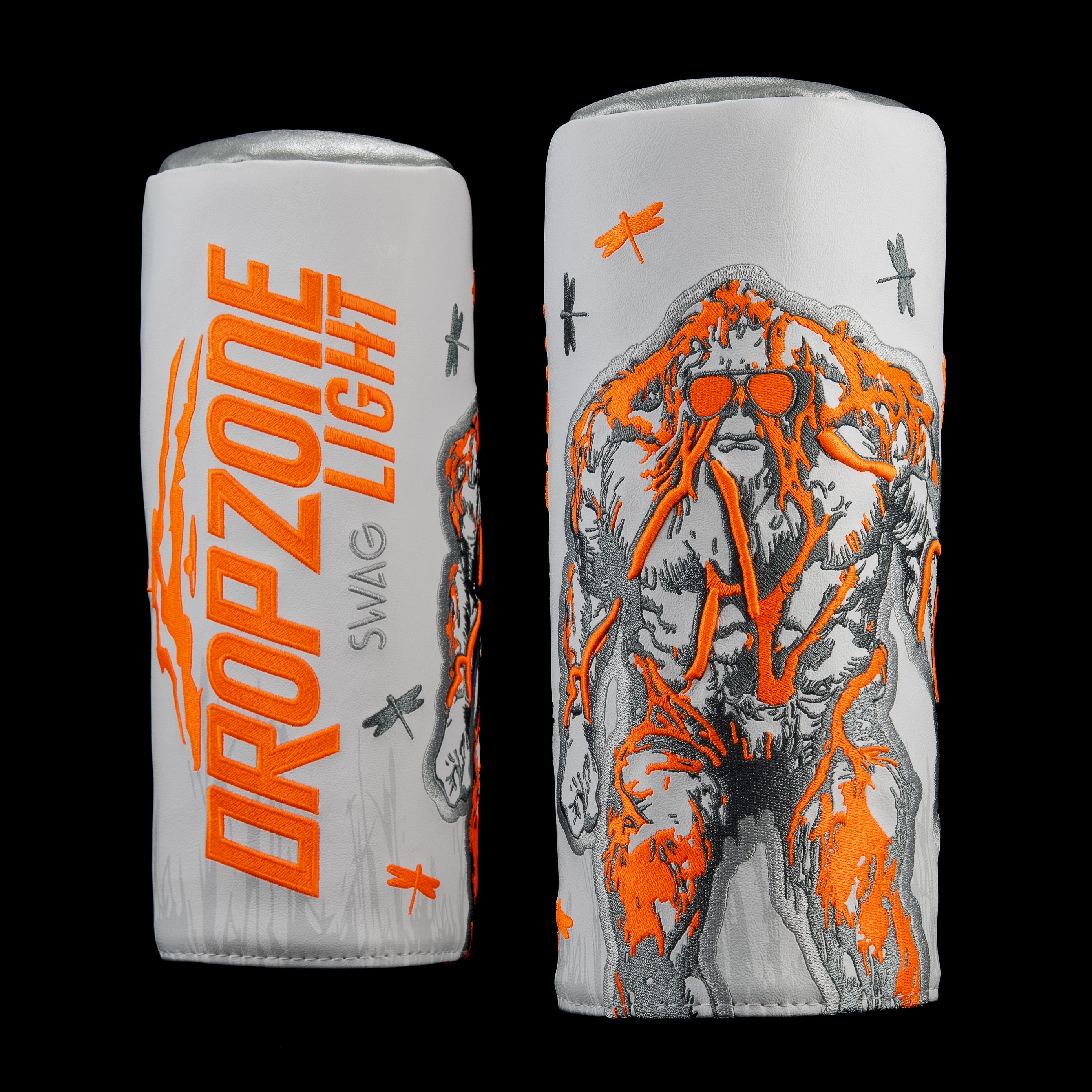 Dropzone Light Barrel Driver Headcover with orange monster design and SWAG Golf logo.