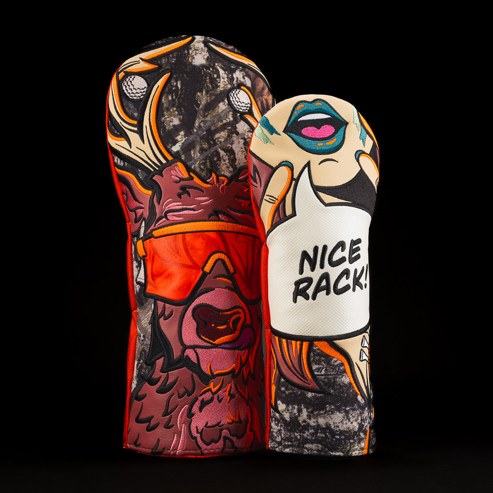 SWAG Golf 2-piece driver and fairway golf headcover wood set featuring hunting themed deer and woman saying nice rack.