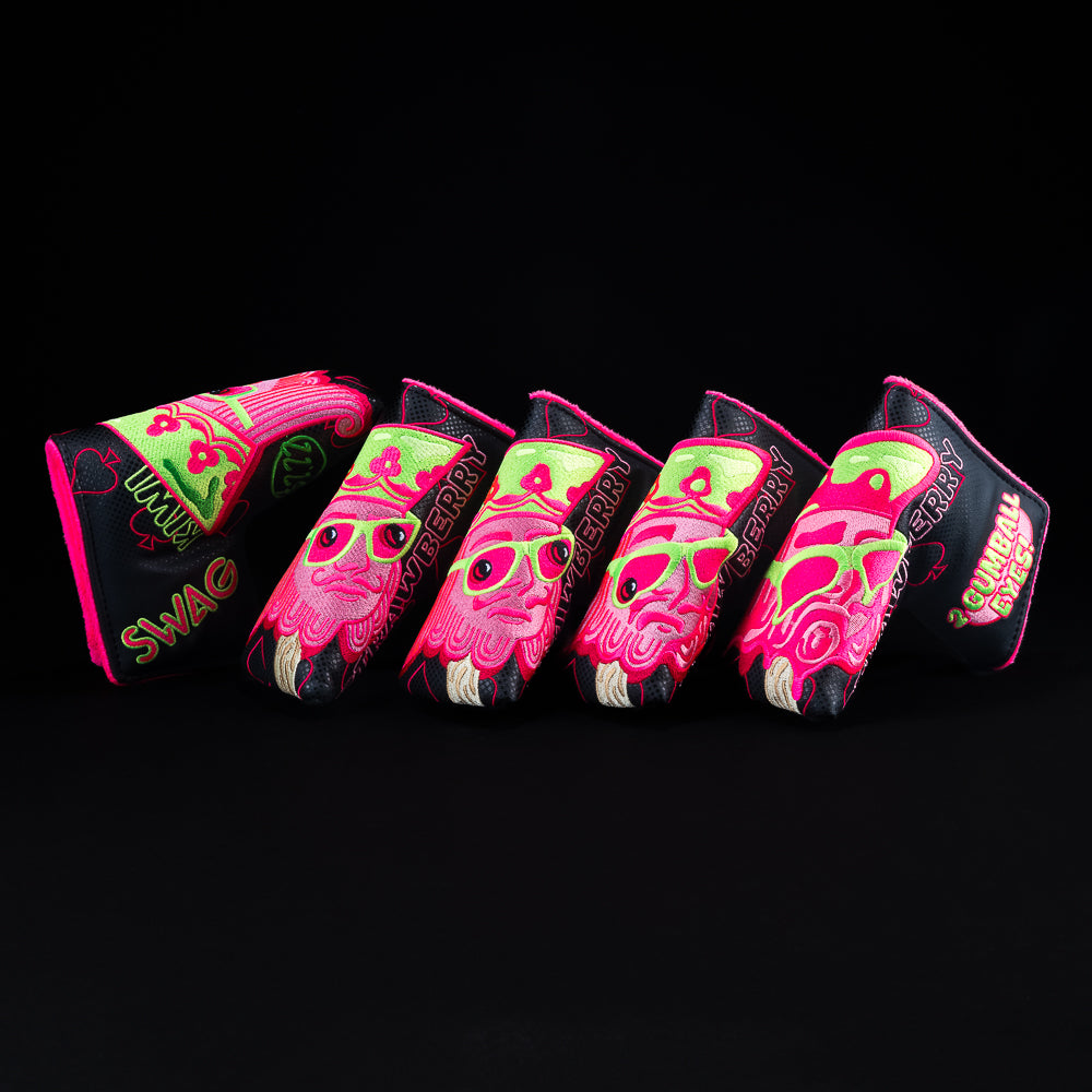 Melting Ice Cream orange, blue, black with red, yellow and pink blade golf club head cover. Made in the USA.