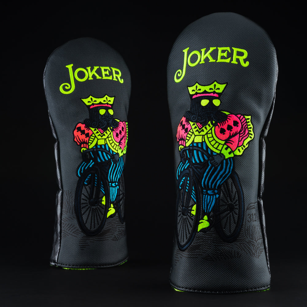 Joker bicycle king driver special black and neon yellow driver golf club head cover made in the USA.