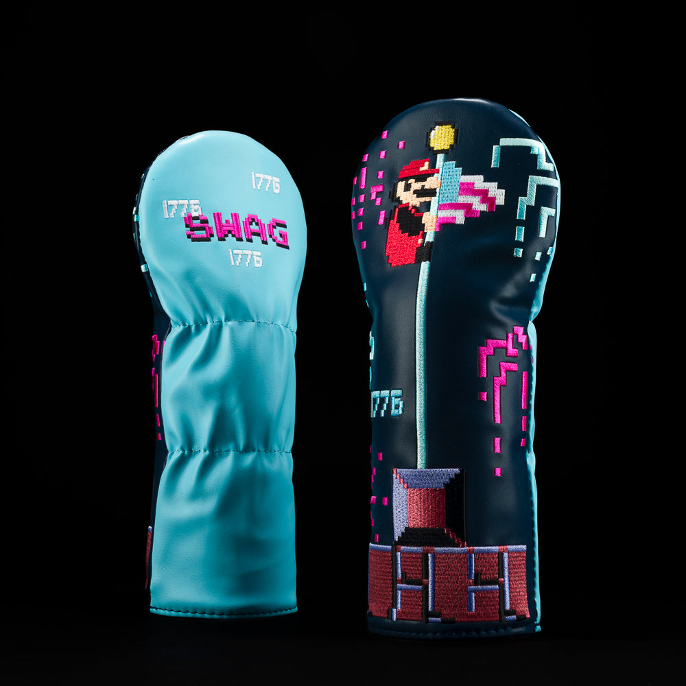 SWAG Golf 8-bit video game themed red, white, and blue patriotic fairway wood golf headcover.