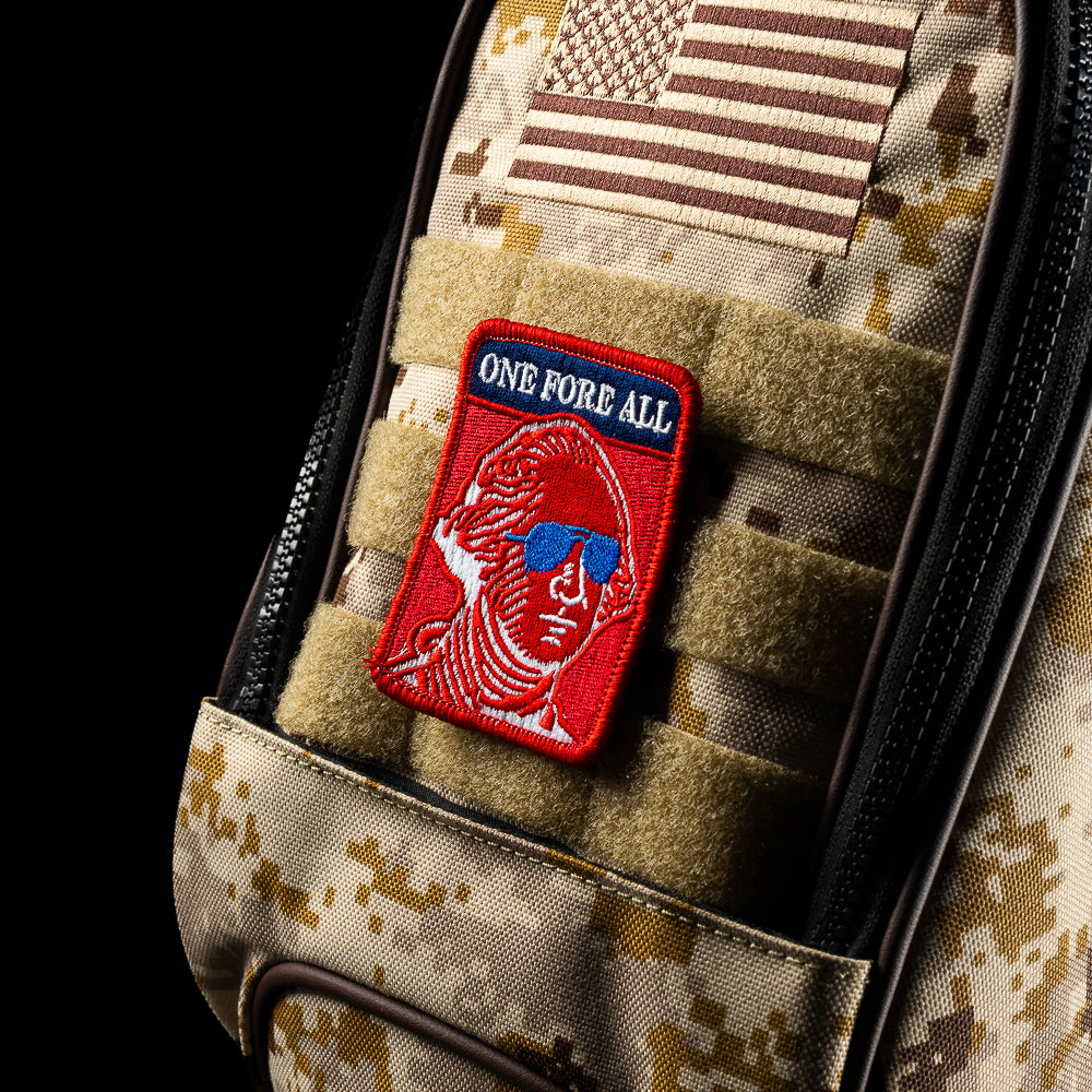 SWAG Golf desert camo stacked skulls golf stand bag with removable front pocket patch.