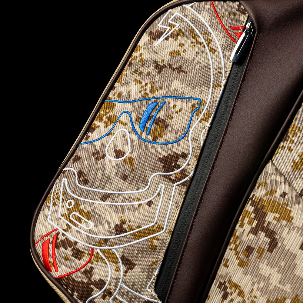 SWAG Golf desert camo stacked skulls golf stand bag with removable front pocket patch.
