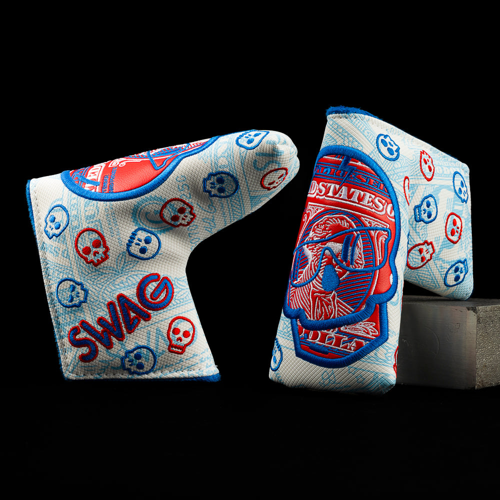 SWAG Golf red, white, and blue dollar bills skull patriotic themed blade golf headcover.
