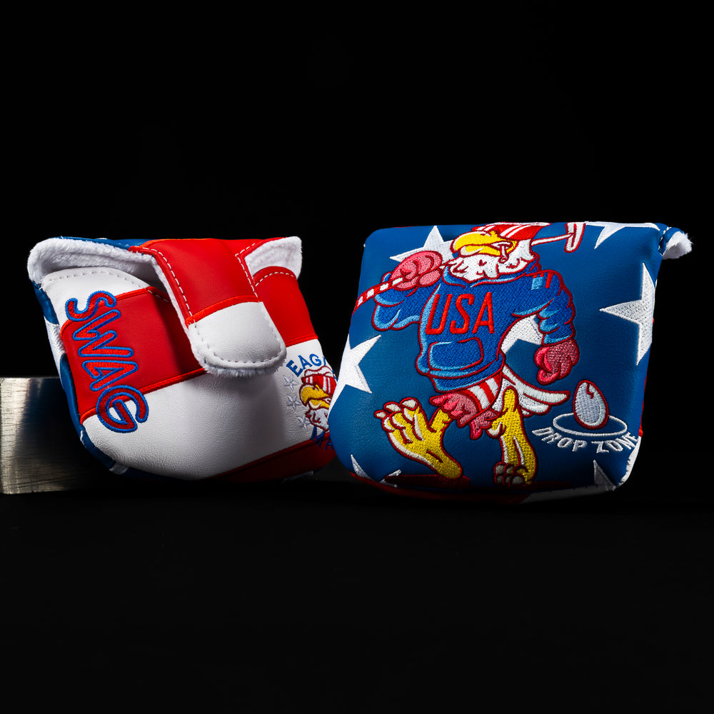 Eagle Man patriotic mallet golf headcover in red, white, and blue with bold USA eagle graphics.