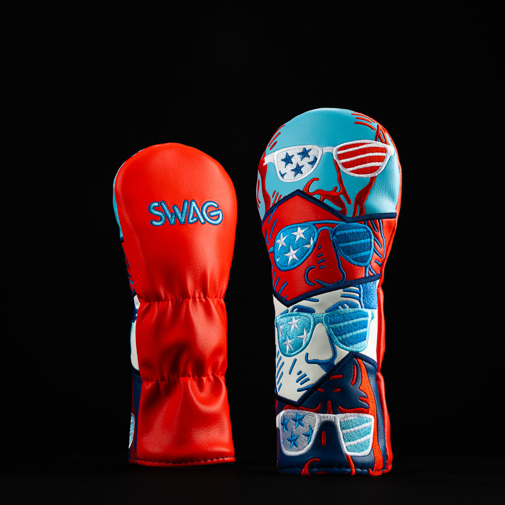 SWAG Golf red, white, and blue Presidential Peeper hybrid golf headcover.