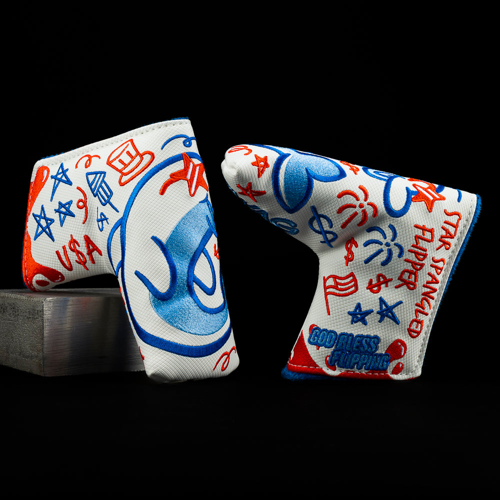 SWAG Golf star spangled flipper red, white, and blue dolphin themed blade golf headcover.