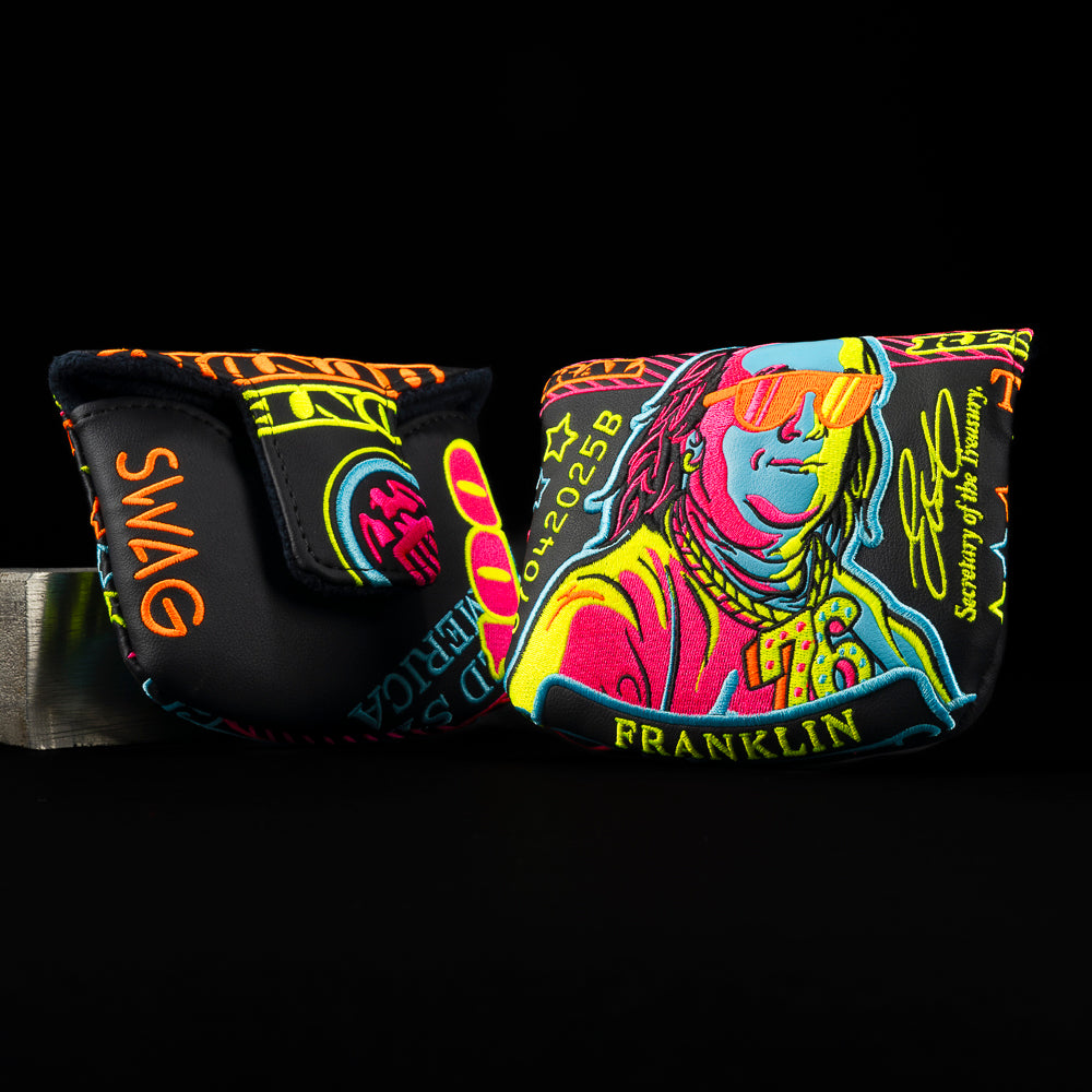 SWAG Golf Vibin in the USA Franklin black and neon multi-colored mallet putter golf headcover.