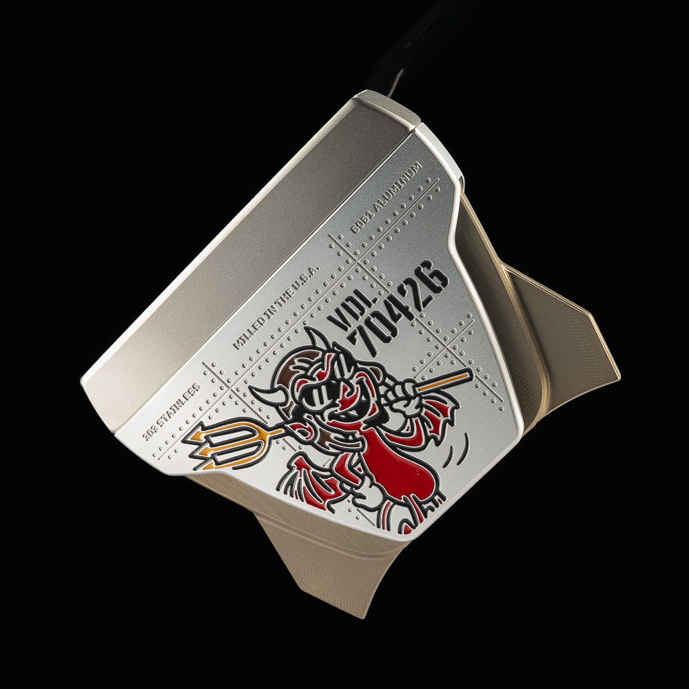 SWAG Golf The Vandal X Squadron limted edition high MOI mallet putter with vintage aircraft design and devil character.