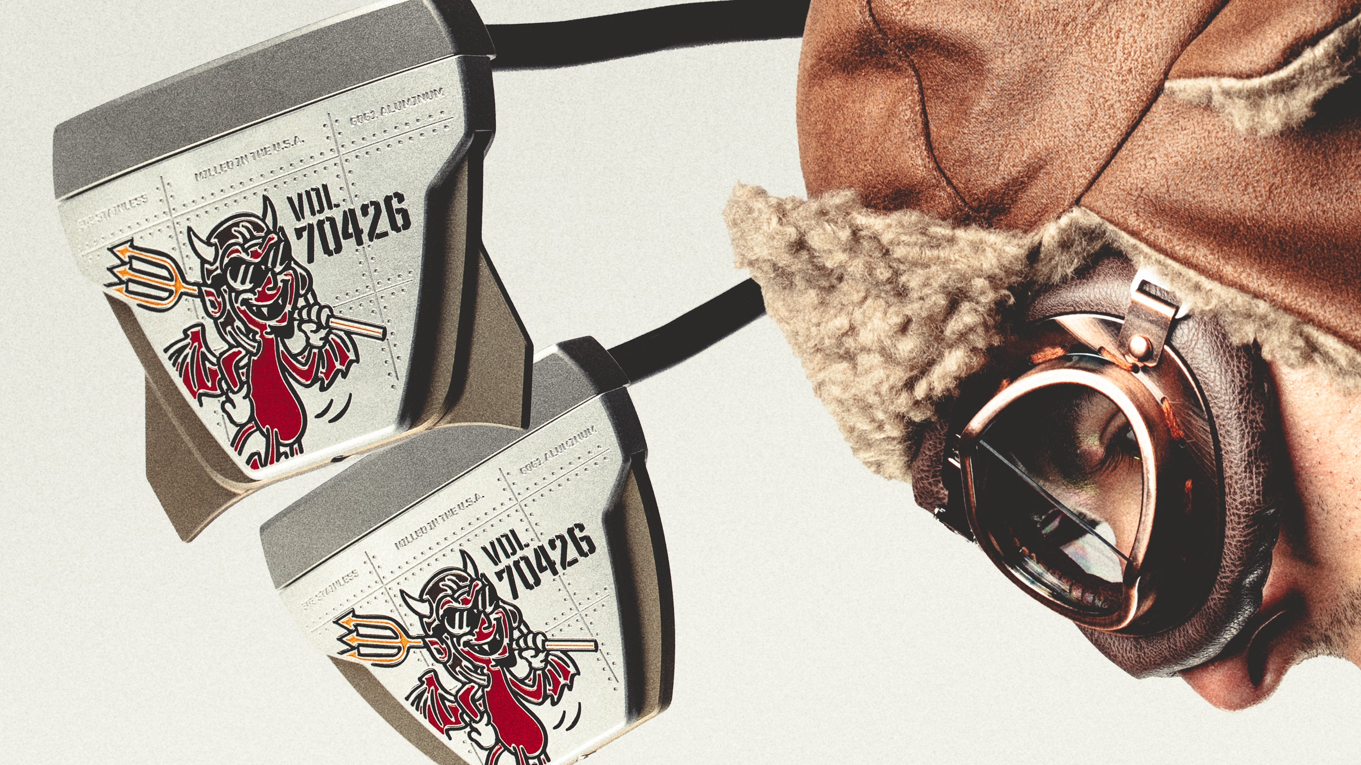 Two SWAG Golf limited edition The Vandal Squadron high MOI mallet putters with a vintage aircraft inspired design.