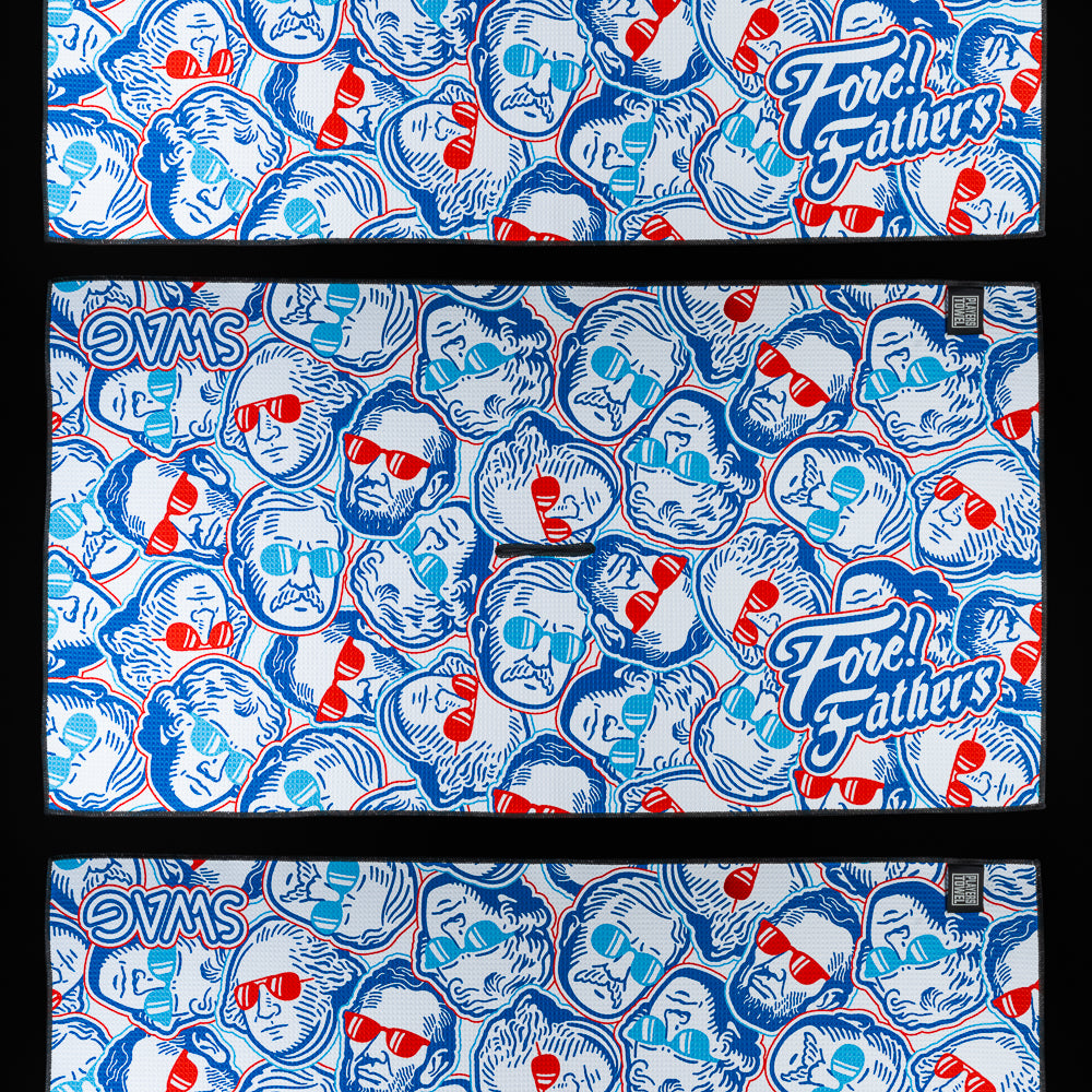 Fore Fathers Player towel in red, white and blue.