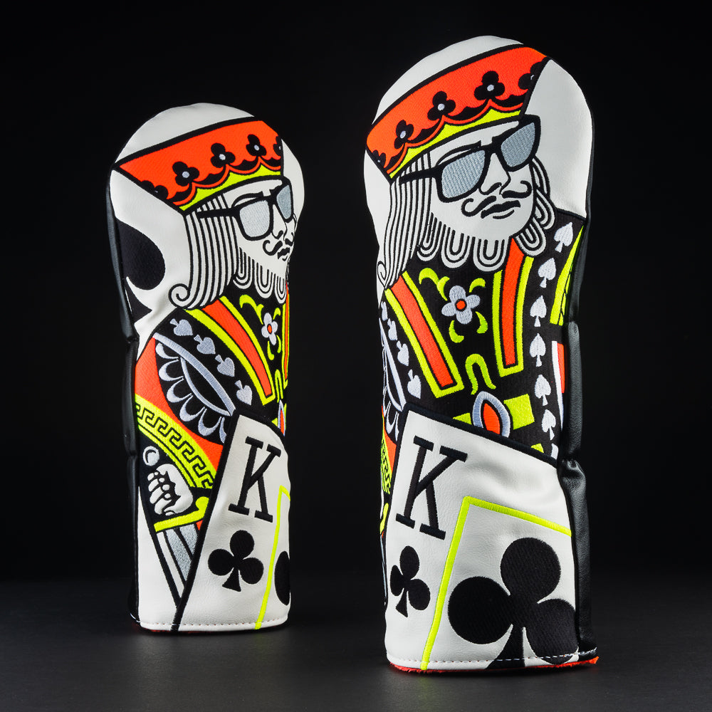 Orange & bolt eclipse king of Swag special white and black driver golf club head cover made in the USA.