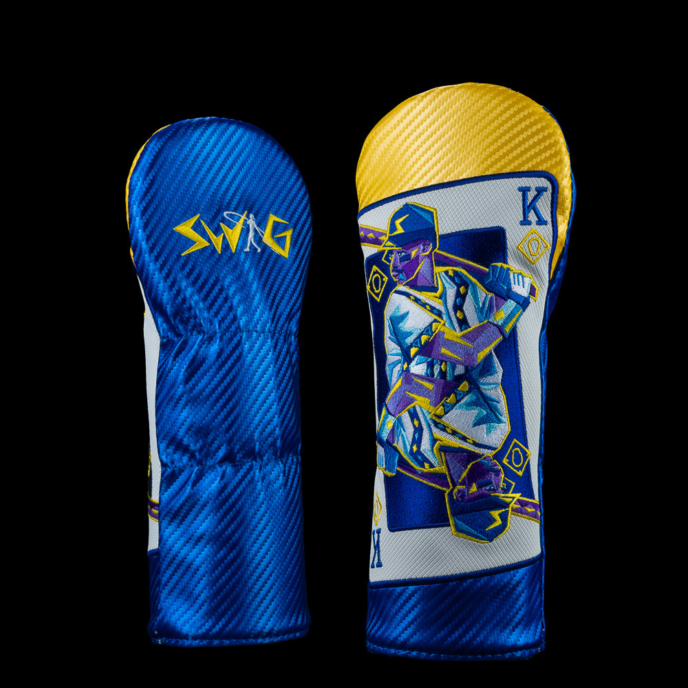 King of the Diamond Seattle fairway cover in blue, gold card design, and SWAG Golf branding.