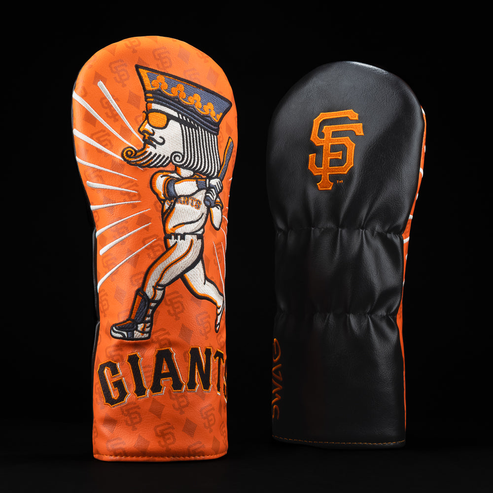 SWAG Golf x MLB officially licensed San Francisco Giants orange and black King bobblehead themed golf driver headcover.